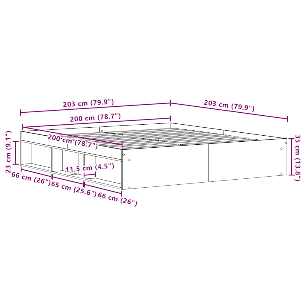 Sengeramme uten madrass madrass svart eik 200x200 cm