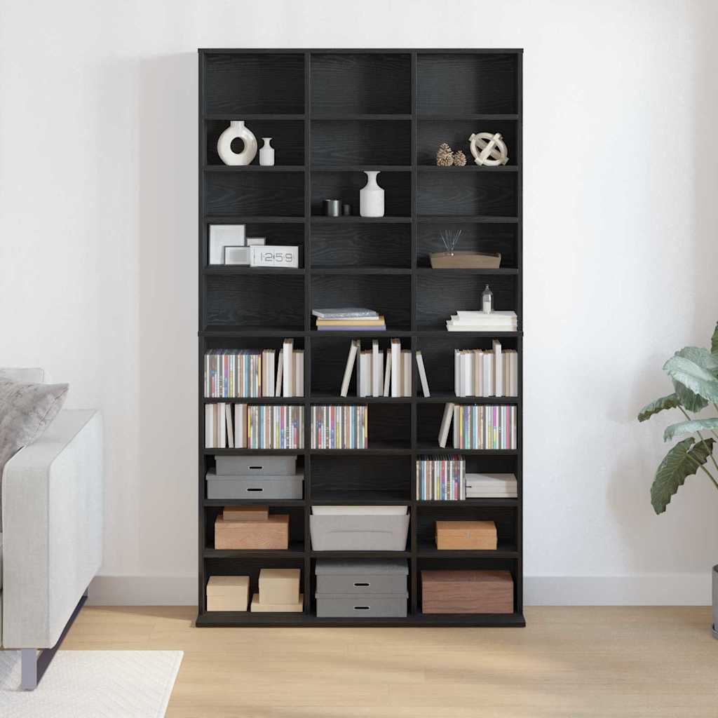 CD skap med hylle Svart Eik 101 x 23 x 177,5 cm Konstruert tre