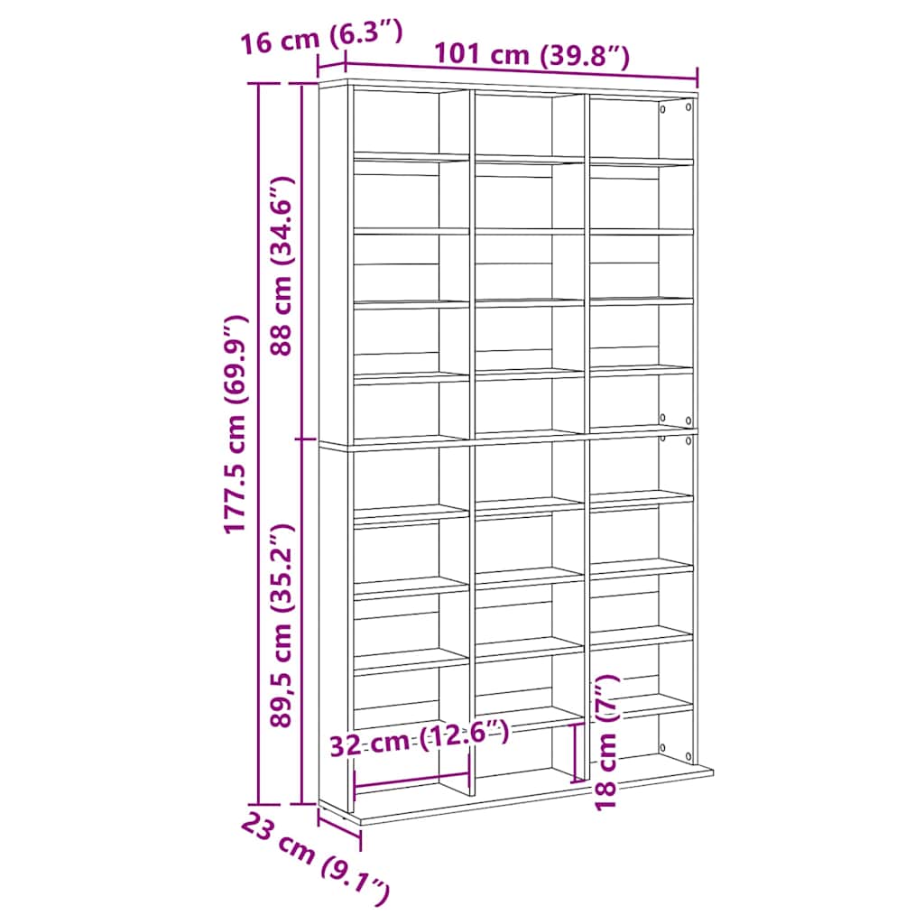CD skap Gammelt tre 101 x 23 x 177,5 cm Konstruert tre