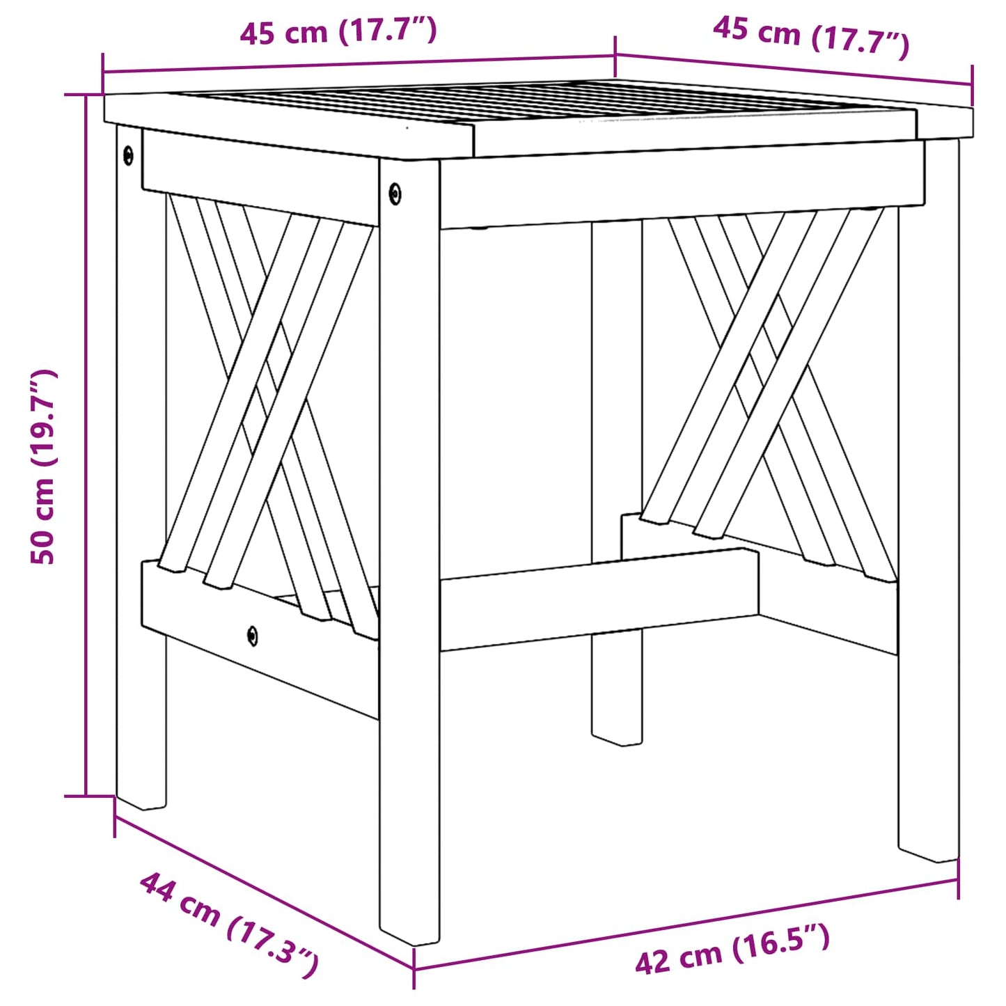 Sidetabell Solid akasietre Olje naturlig 45 x 45 x 50 cm