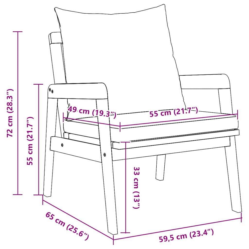 Hage Stol med pute 2 pcs Brun Massivt akasietre