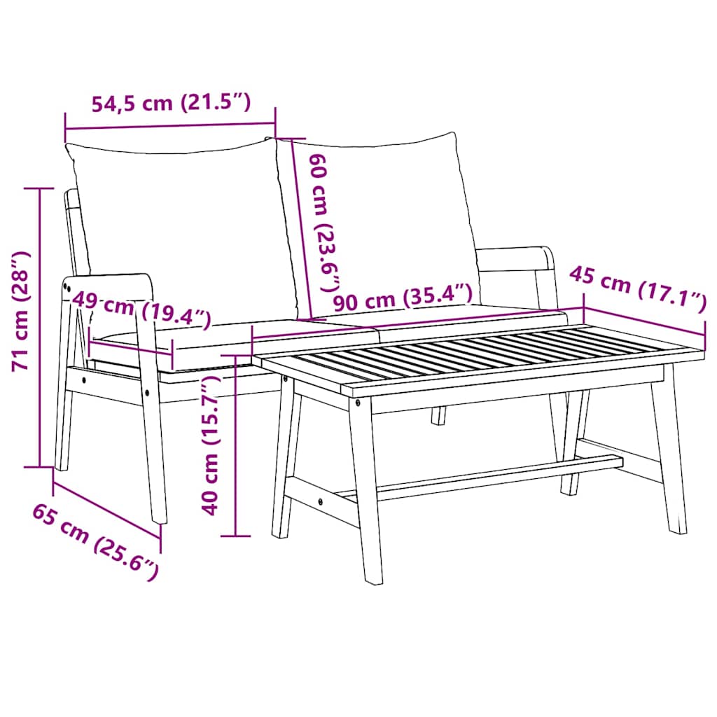 Bistrosett med pute 2 pcs Brun Massivt akasietre