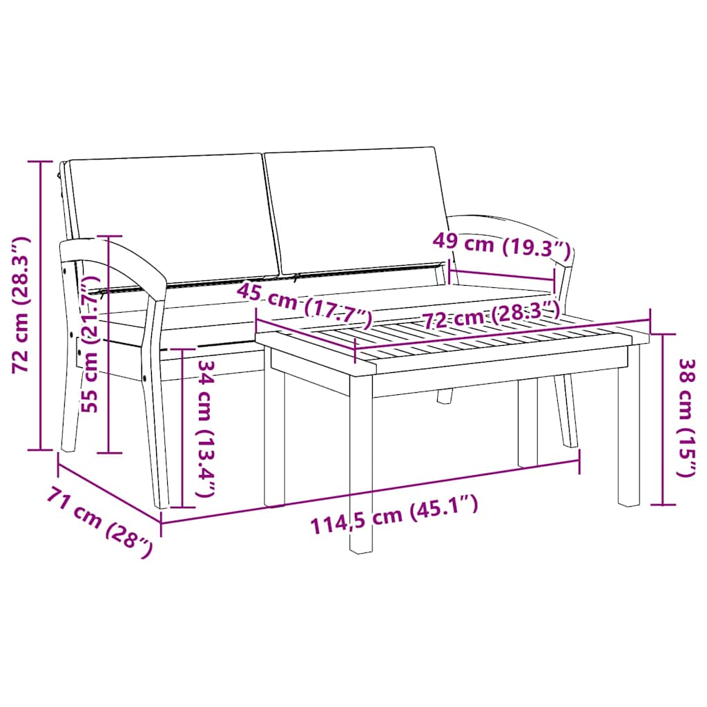 Bistrosett 2 pcs Brun Massivt akasietre