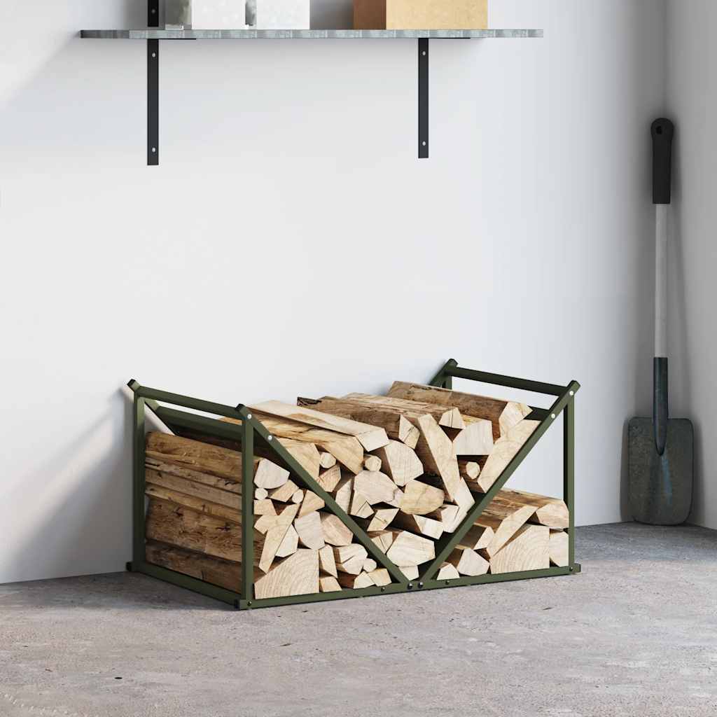 Vedstativ olivengrønn 70x43x34,5 cm kaldvalset stål