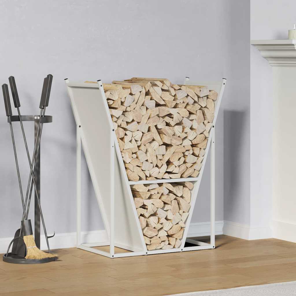 Vedstativ hvit 69,5x35x81 cm kaldvalset stål