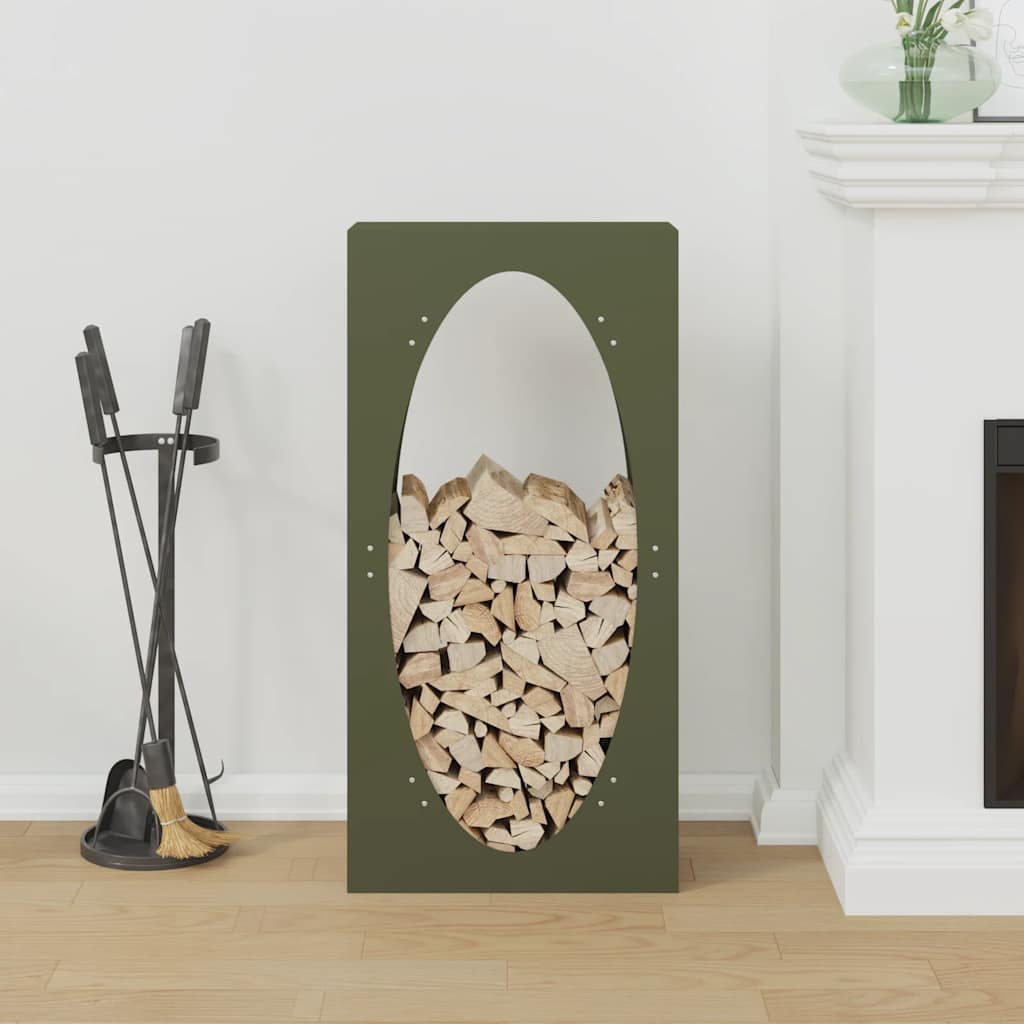 Vedstativ olivengrønn 50x23x100 cm kaldvalset stål