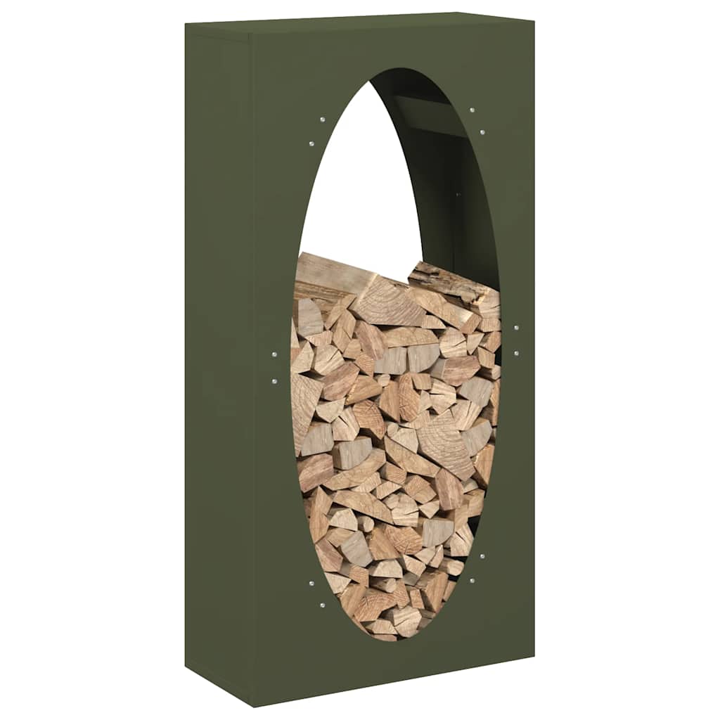 Vedstativ olivengrønn 50x23x100 cm kaldvalset stål