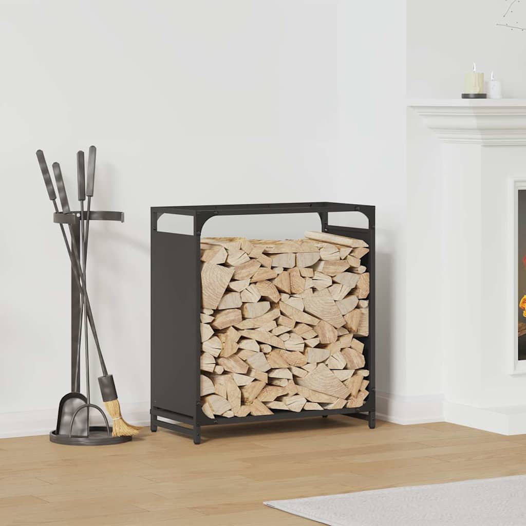 Vedstativ svart 60x28x65 cm kaldvalset stål