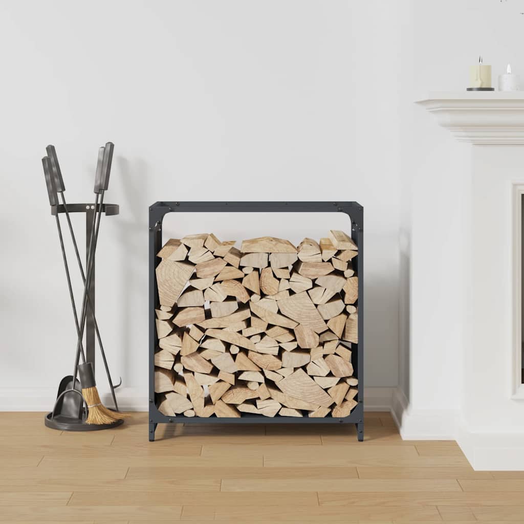 Vedstativ antrasitt 60x28x65 cm kaldvalset stål