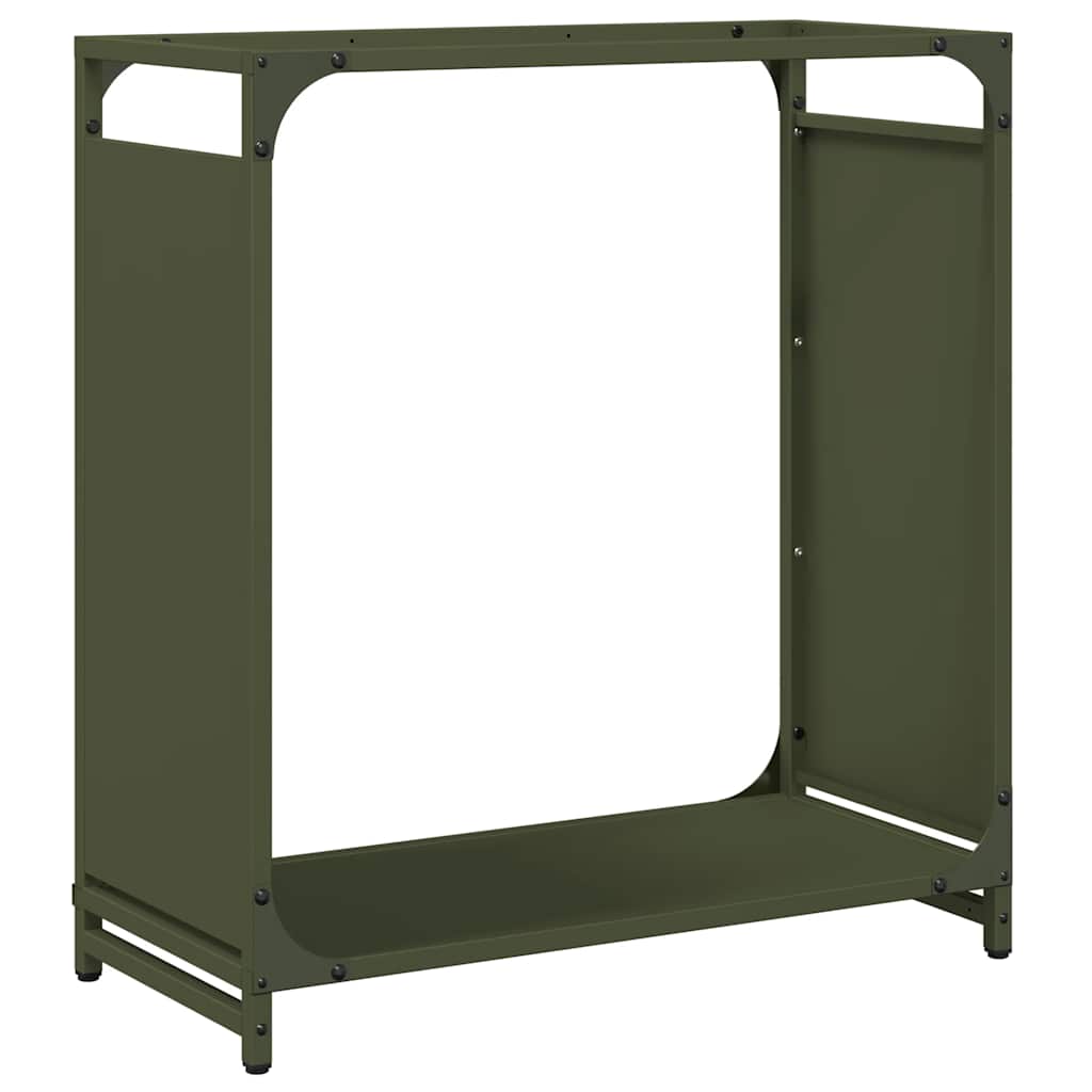 Vedstativ olivengrønn 60x28x65 cm kaldvalset stål