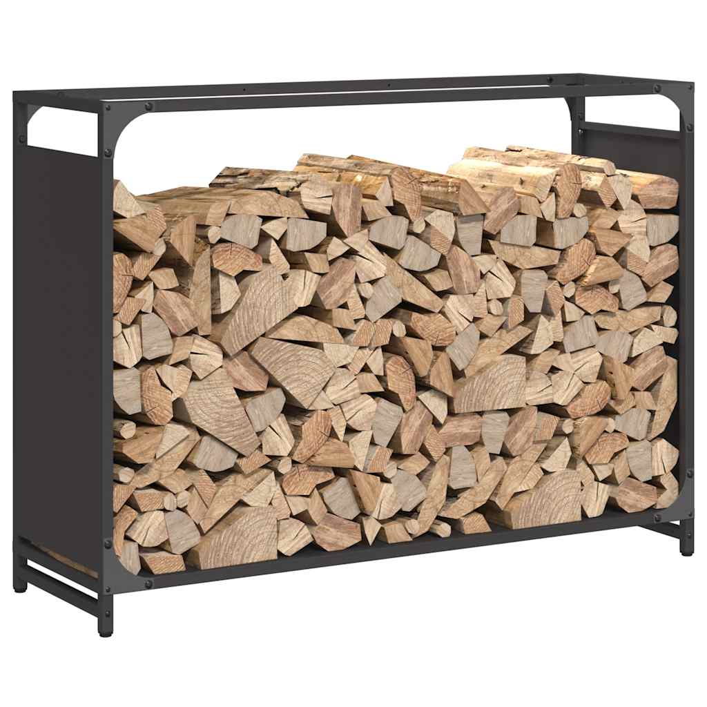Vedstativ svart 90x28x65 cm kaldvalset stål