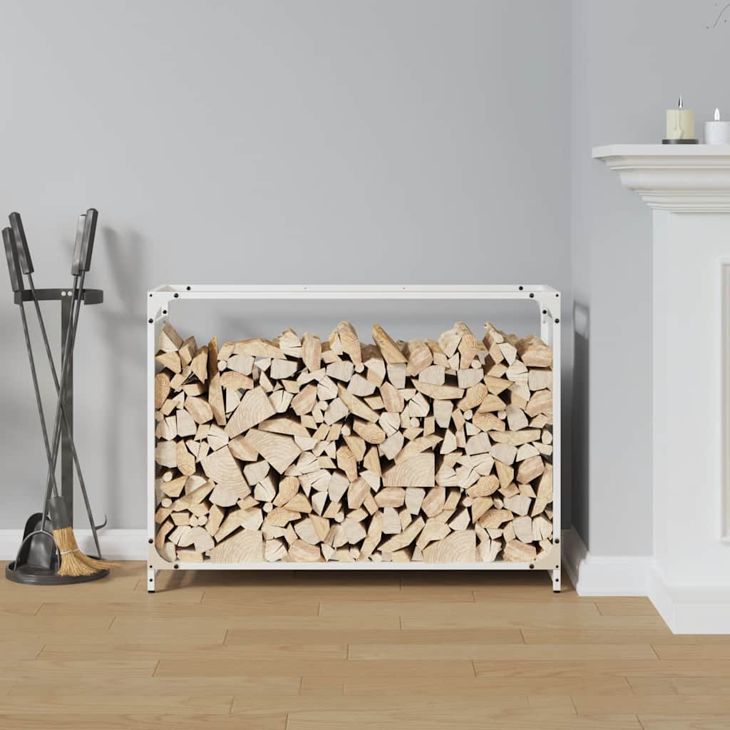 Vedstativ hvit 90x28x65 cm kaldvalset stål