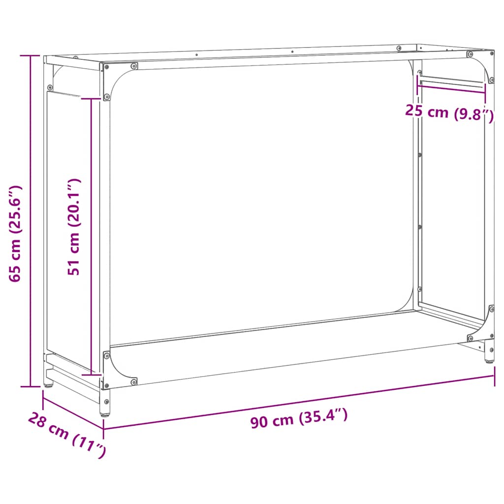 Vedstativ hvit 90x28x65 cm kaldvalset stål