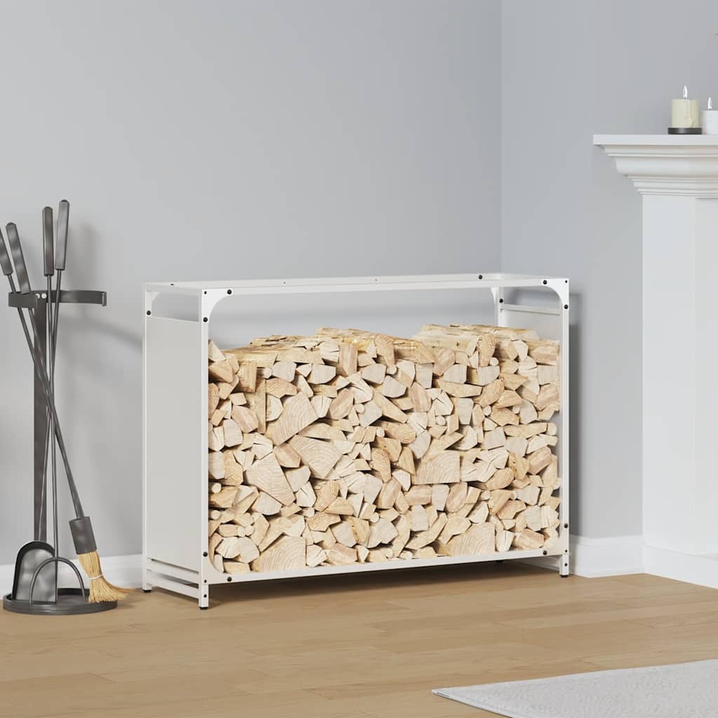 Vedstativ hvit 90x28x65 cm kaldvalset stål