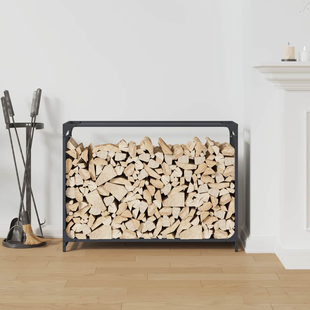 Vedstativ antrasitt 90x28x65 cm kaldvalset stål