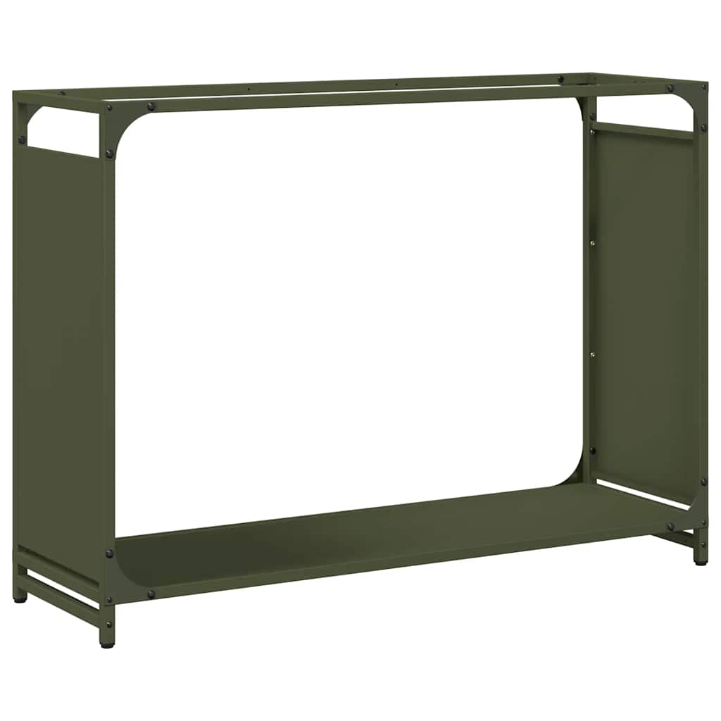 Vedstativ olivengrønn 90x28x65 cm kaldvalset stål