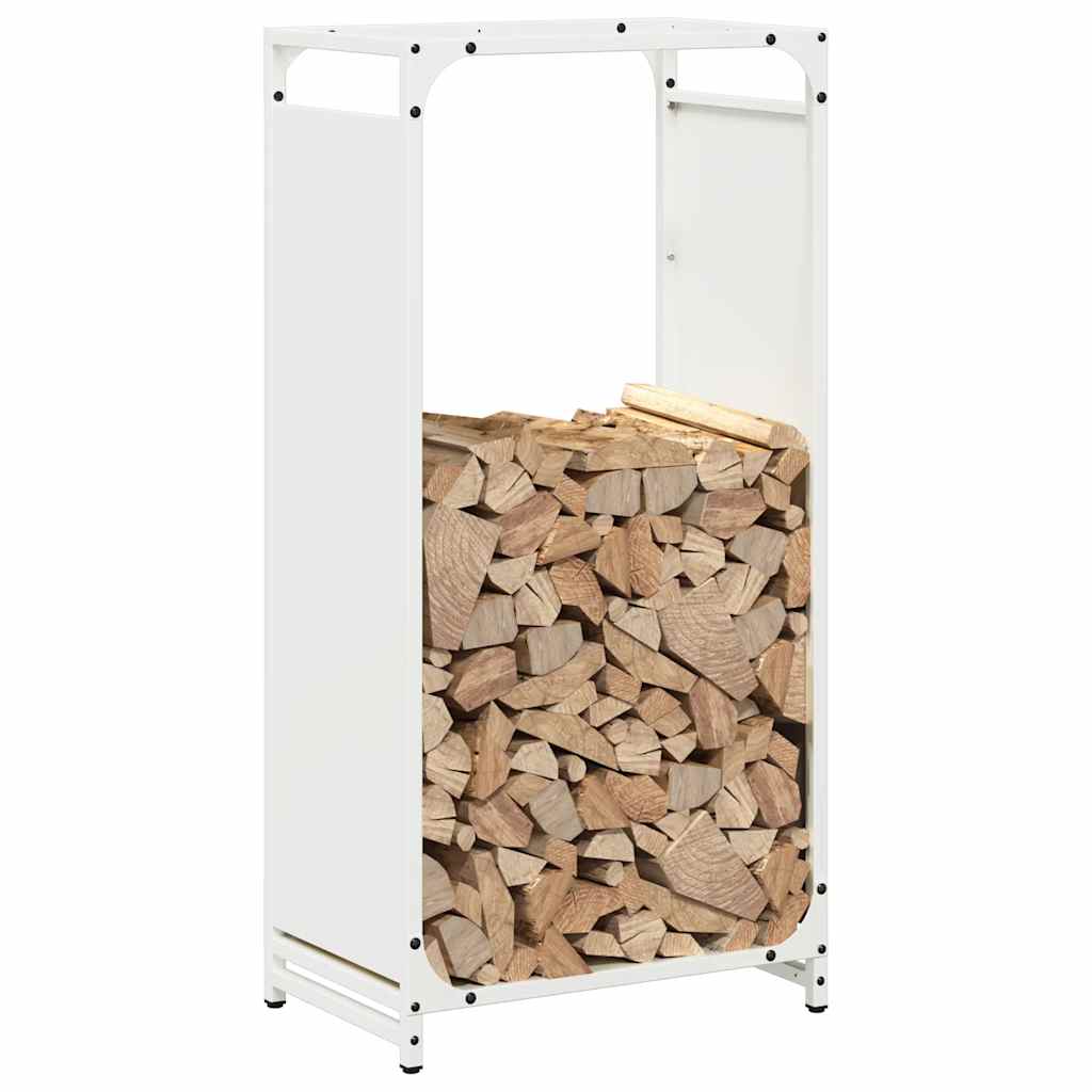 Vedstativ hvit 44x28x90 cm kaldvalset stål