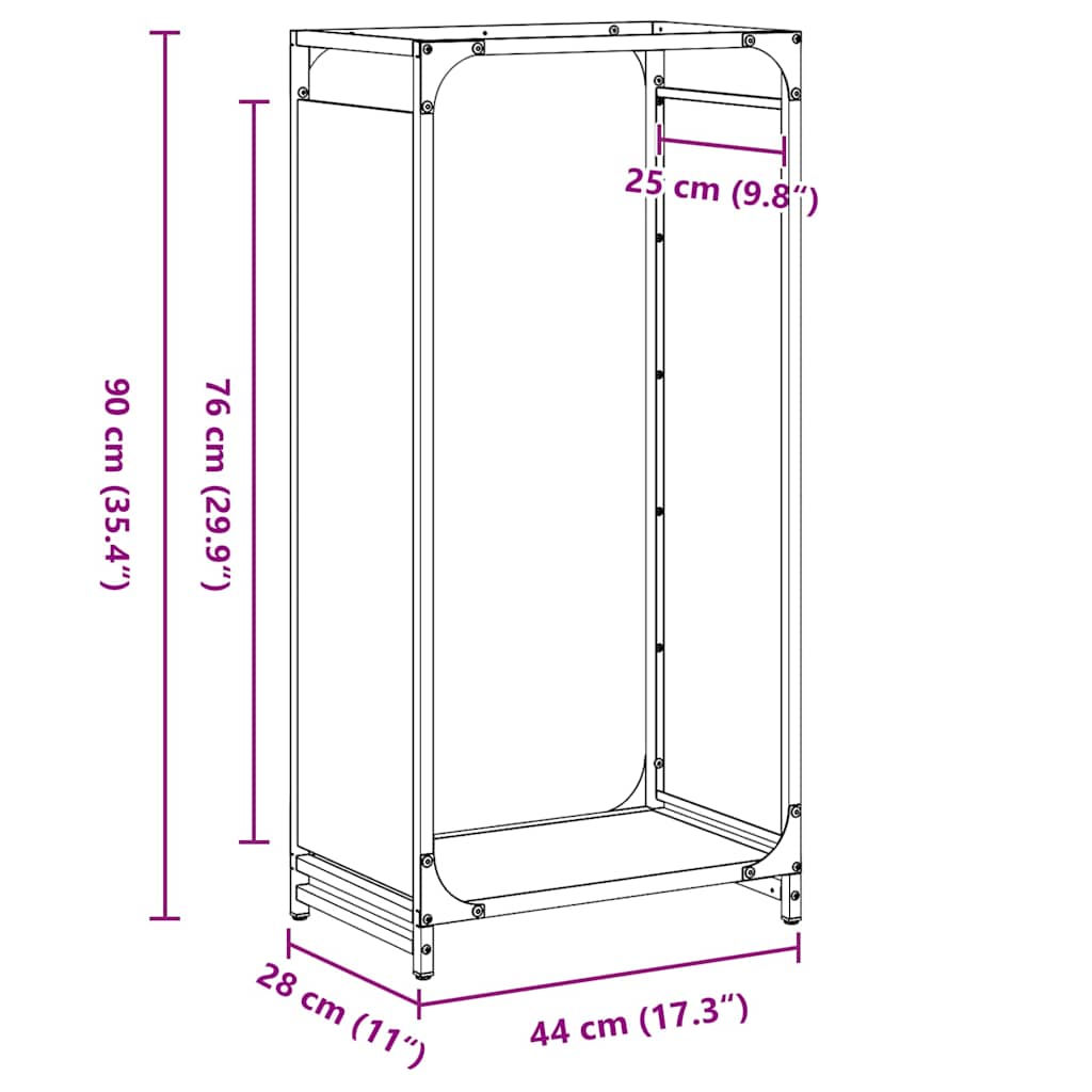 Vedstativ hvit 44x28x90 cm kaldvalset stål
