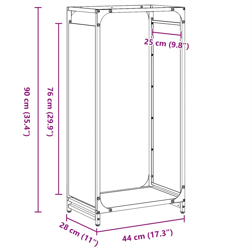 Vedstativ antrasitt 44x28x90 cm kaldvalset stål