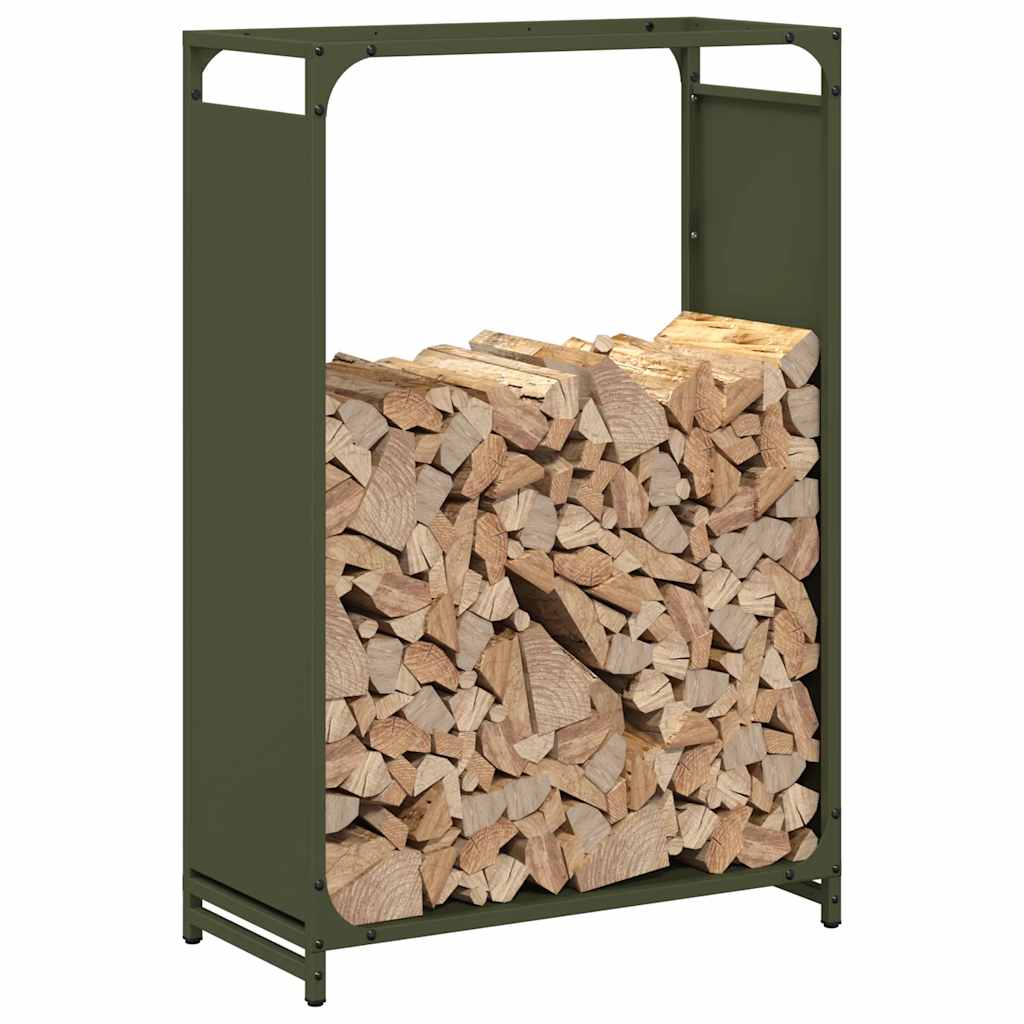 Vedstativ olivengrønn 60x28x90 cm kaldvalset stål