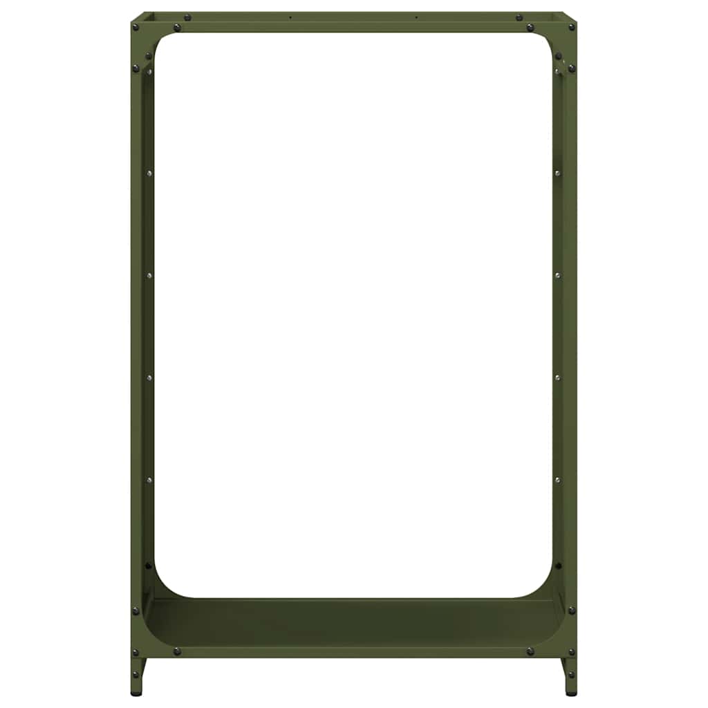 Vedstativ olivengrønn 60x28x90 cm kaldvalset stål