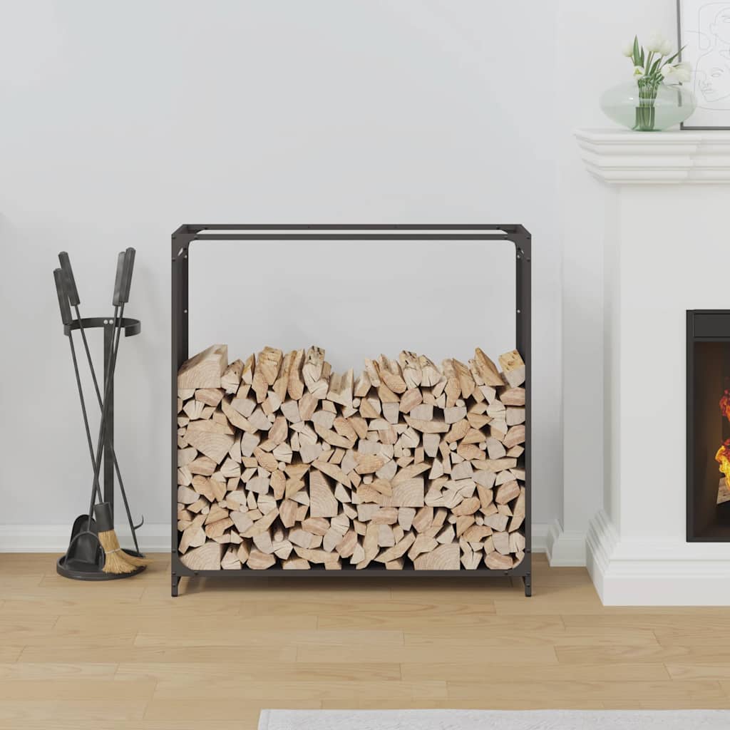 Vedstativ svart 90x28x90 cm kaldvalset stål