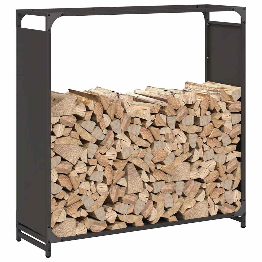 Vedstativ svart 90x28x90 cm kaldvalset stål