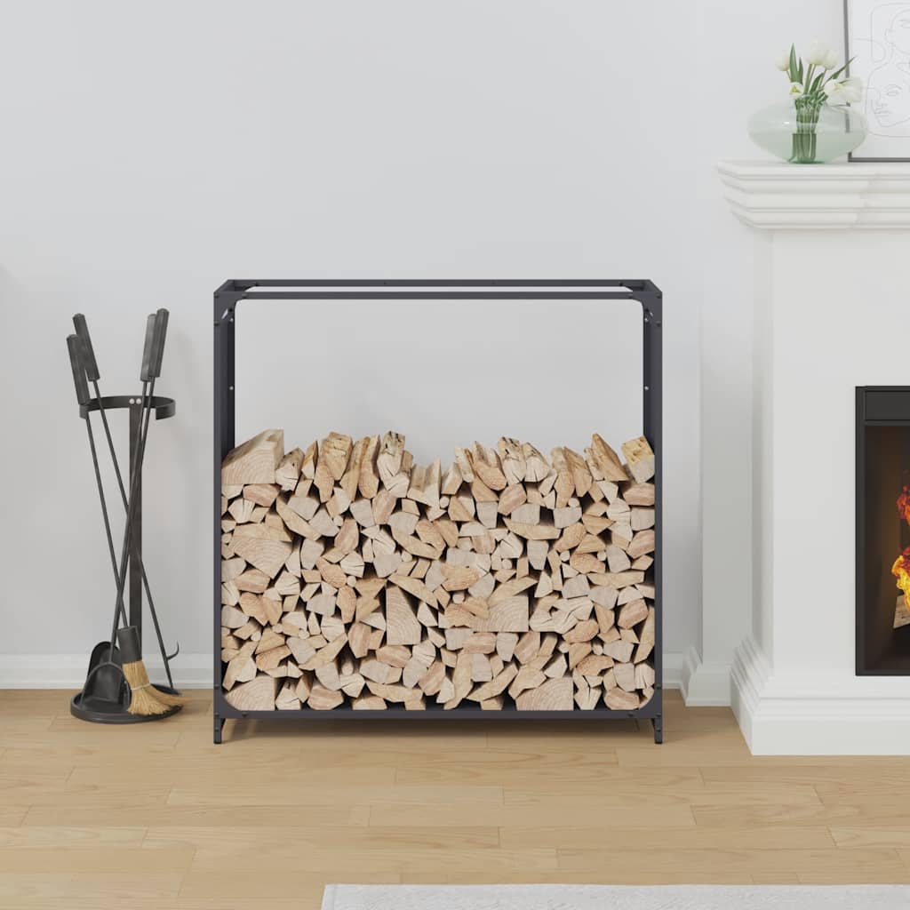 Vedstativ antrasitt 90x28x90 cm kaldvalset stål