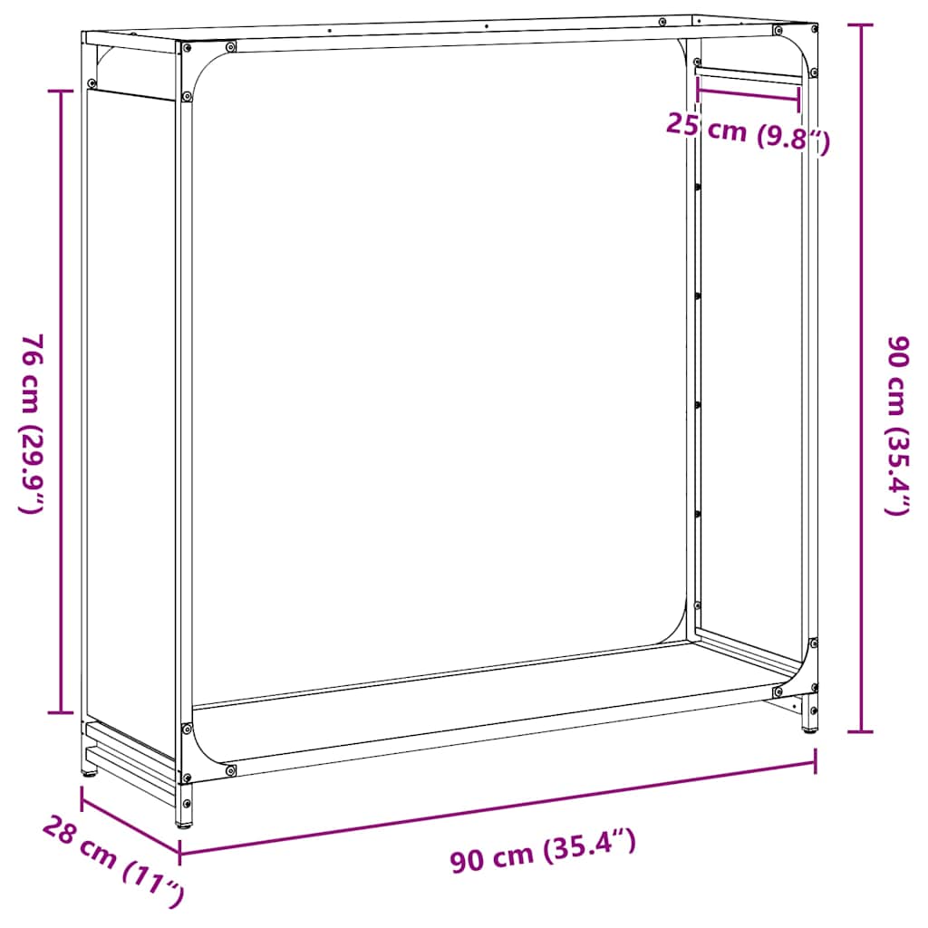 Vedstativ antrasitt 90x28x90 cm kaldvalset stål