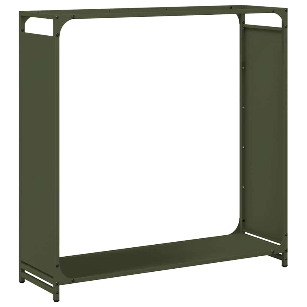 Vedstativ olivengrønn 90x28x90 cm kaldvalset stål