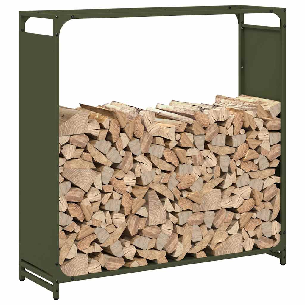 Vedstativ olivengrønn 90x28x90 cm kaldvalset stål