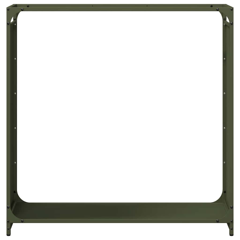Vedstativ olivengrønn 90x28x90 cm kaldvalset stål