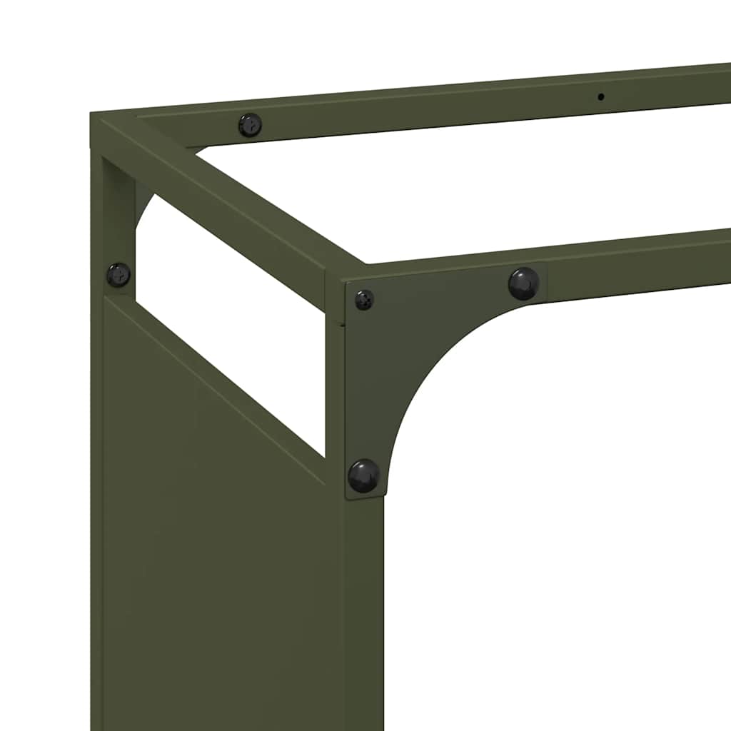 Vedstativ olivengrønn 90x28x90 cm kaldvalset stål