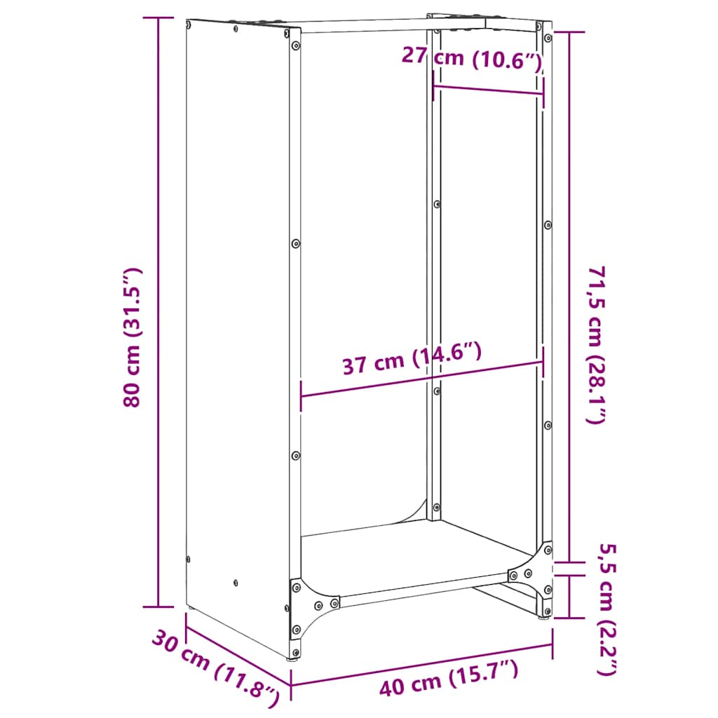 Vedstativ 40x30x80 cm rustfritt stål
