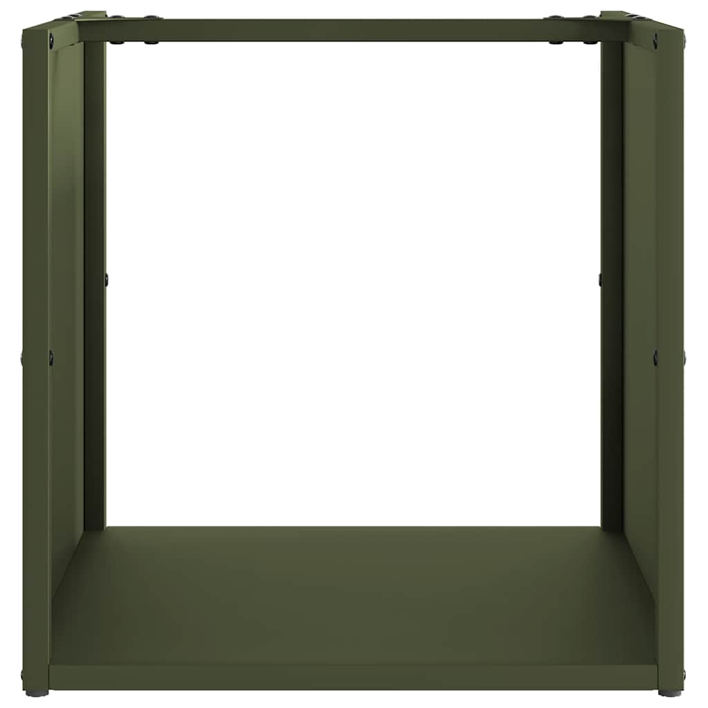 Vedstativ olivengrønn 40x40x40 cm kaldvalset stål