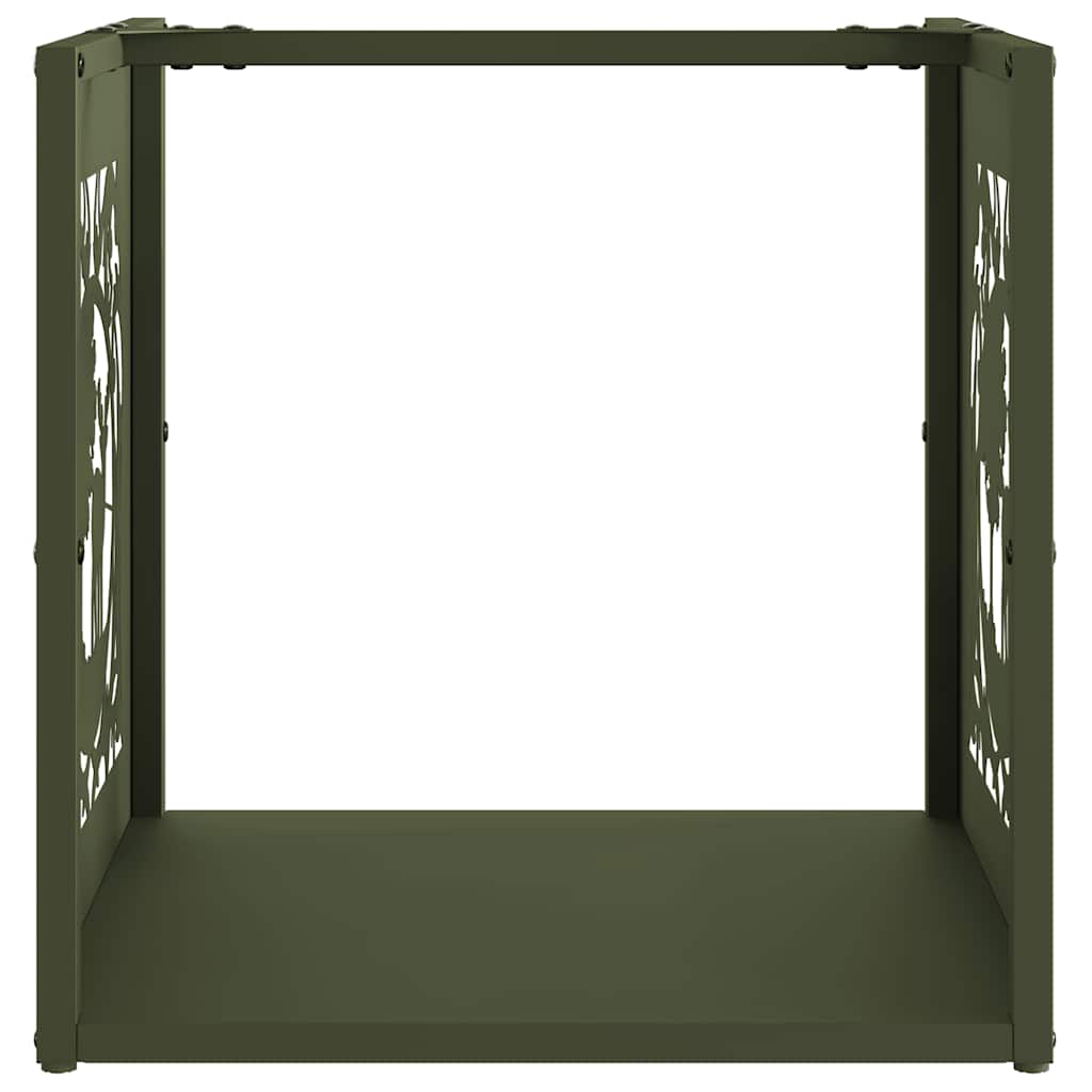 Vedstativ olivengrønn 40x40x40 cm kaldvalset stål