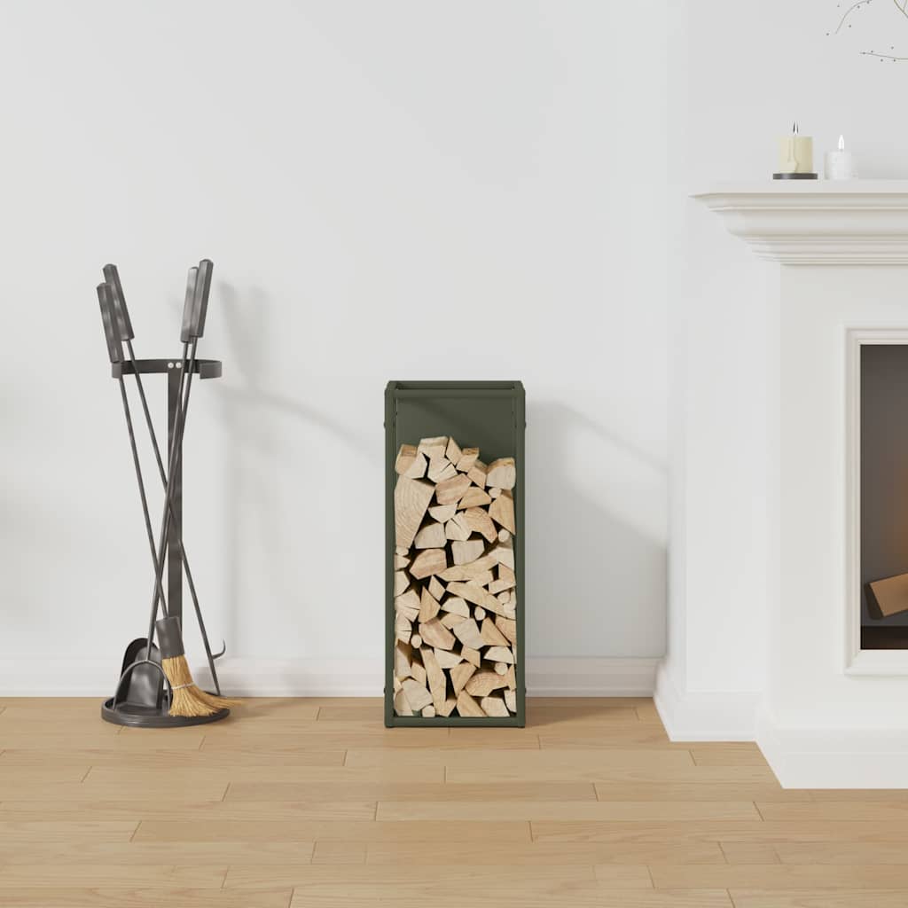 Vedstativ olivengrønn 25x25x60 cm kaldvalset stål