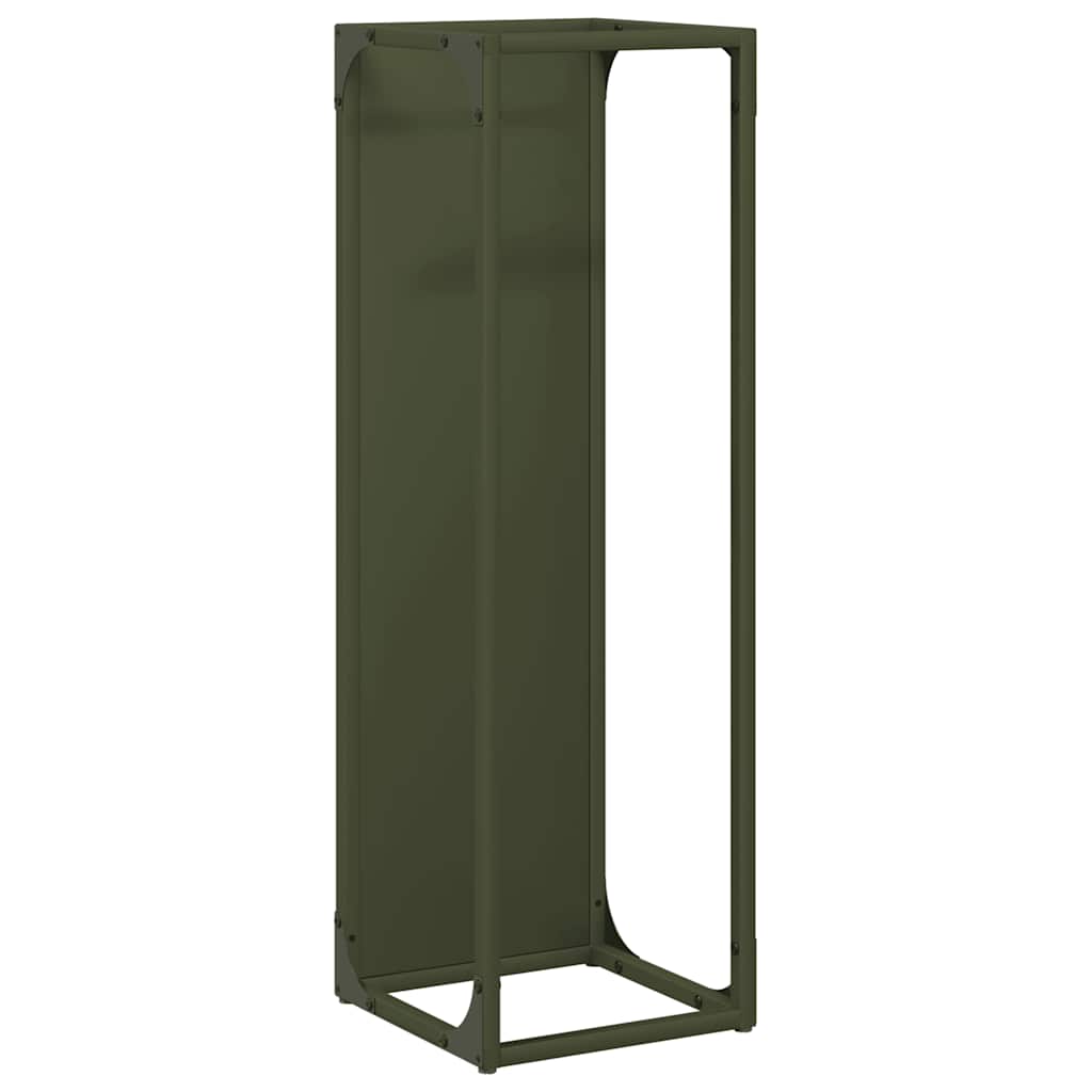 Vedstativ olivengrønn 25x25x80 cm kaldvalset stål