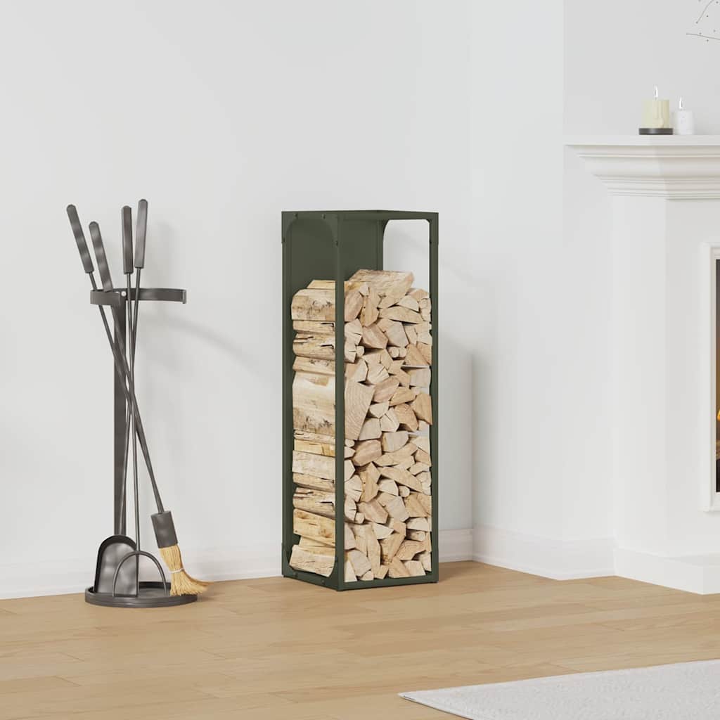 Vedstativ olivengrønn 25x25x80 cm kaldvalset stål