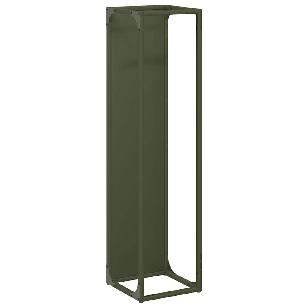 Vedstativ olivengrønn 25x25x100 cm kaldvalset stål