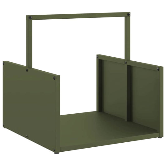 Vedstativ olivengrønn 40x40x40 cm kaldvalset stål