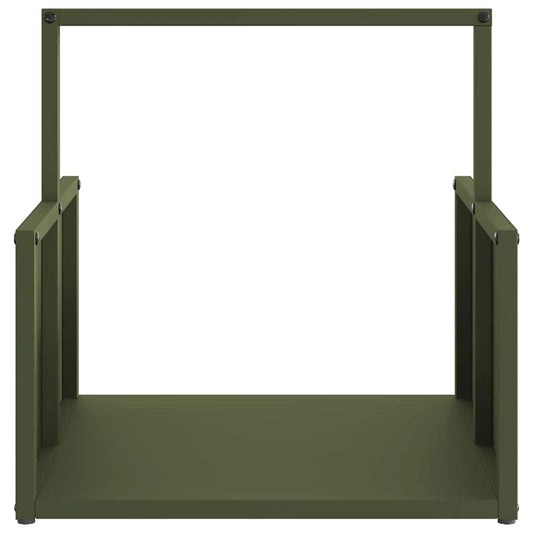 Vedstativ olivengrønn 40x40x40 cm kaldvalset stål