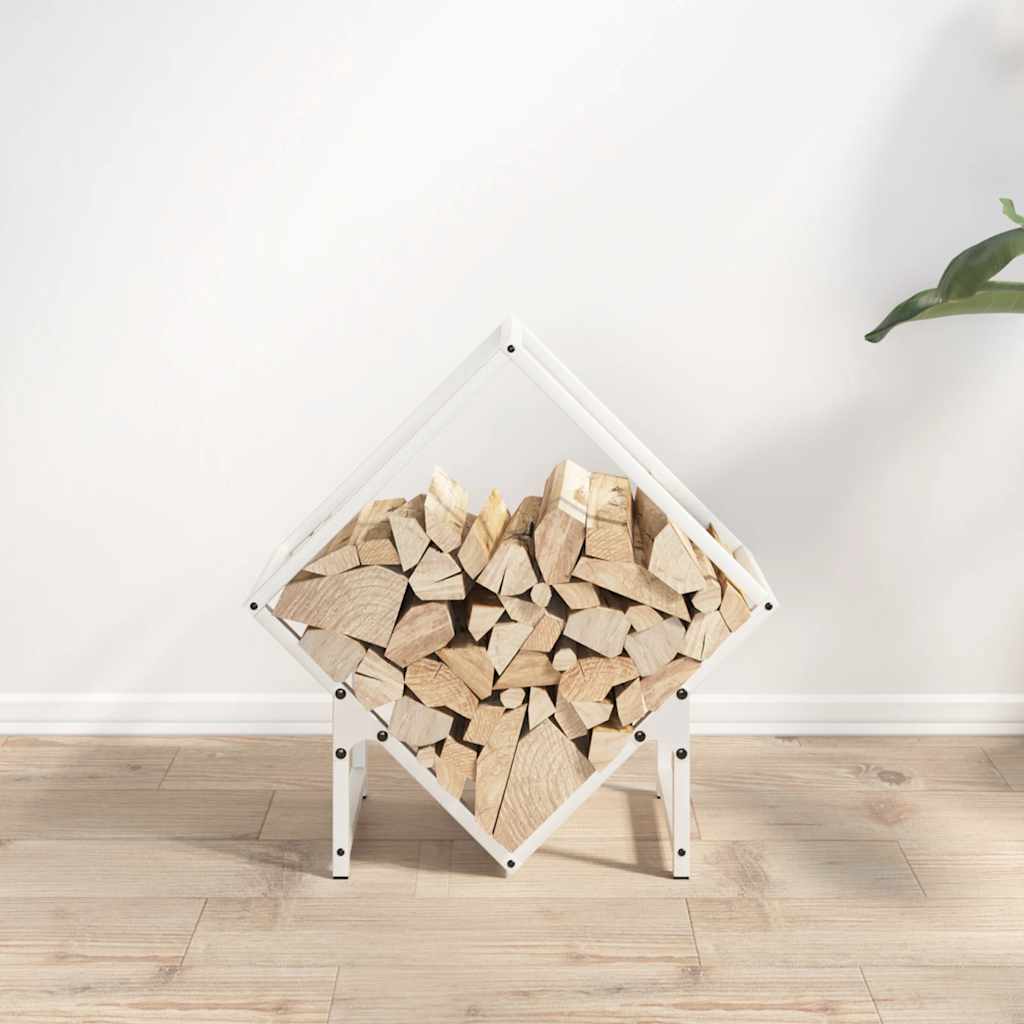 Vedstativ hvit 50x25x50 cm kaldvalset stål