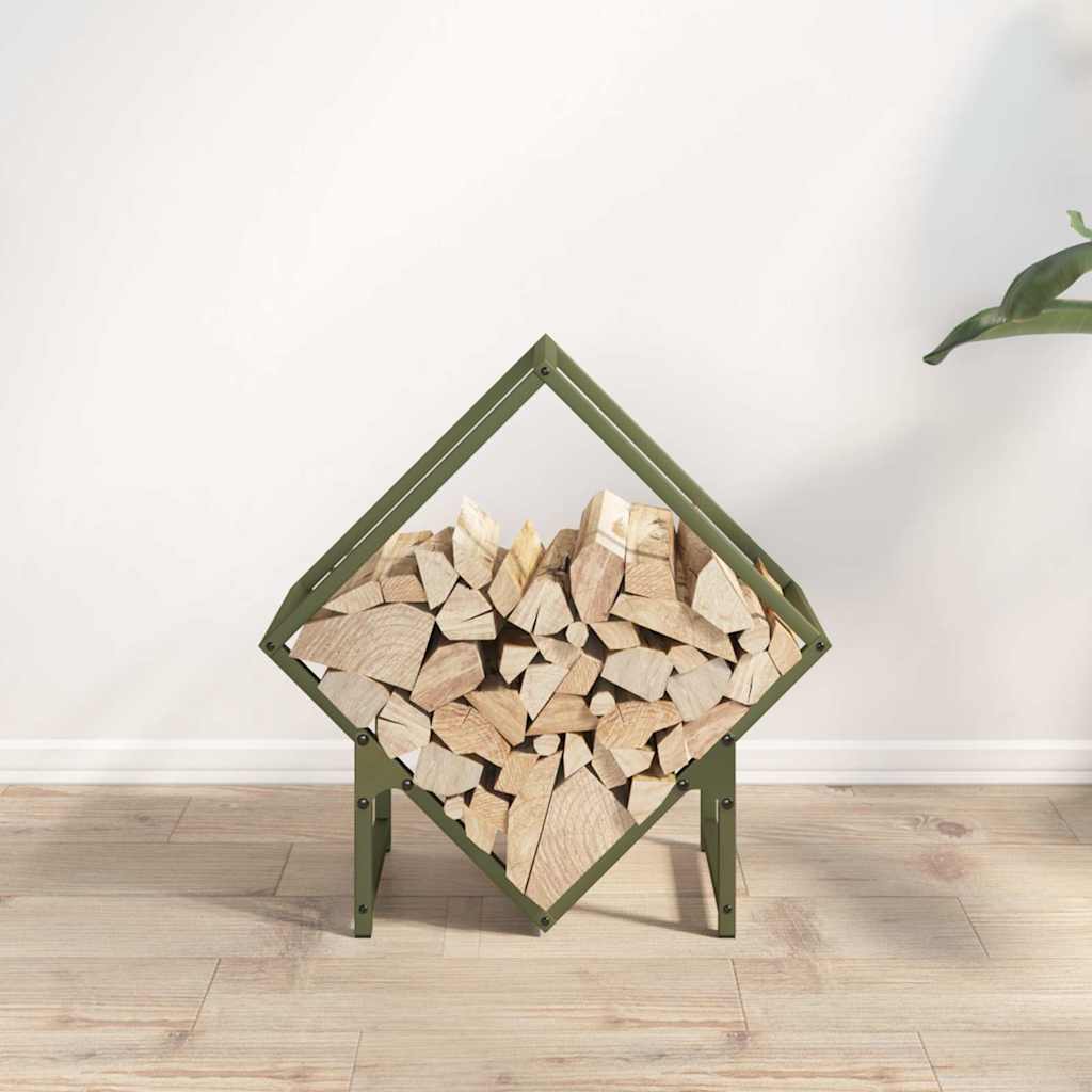 Vedstativ olivengrønn 50x25x50 cm kaldvalset stål