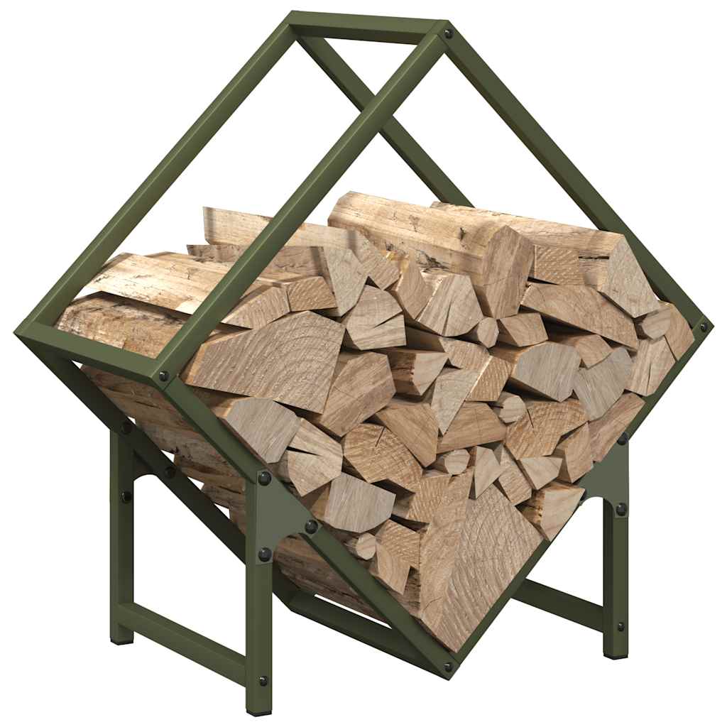 Vedstativ olivengrønn 50x25x50 cm kaldvalset stål