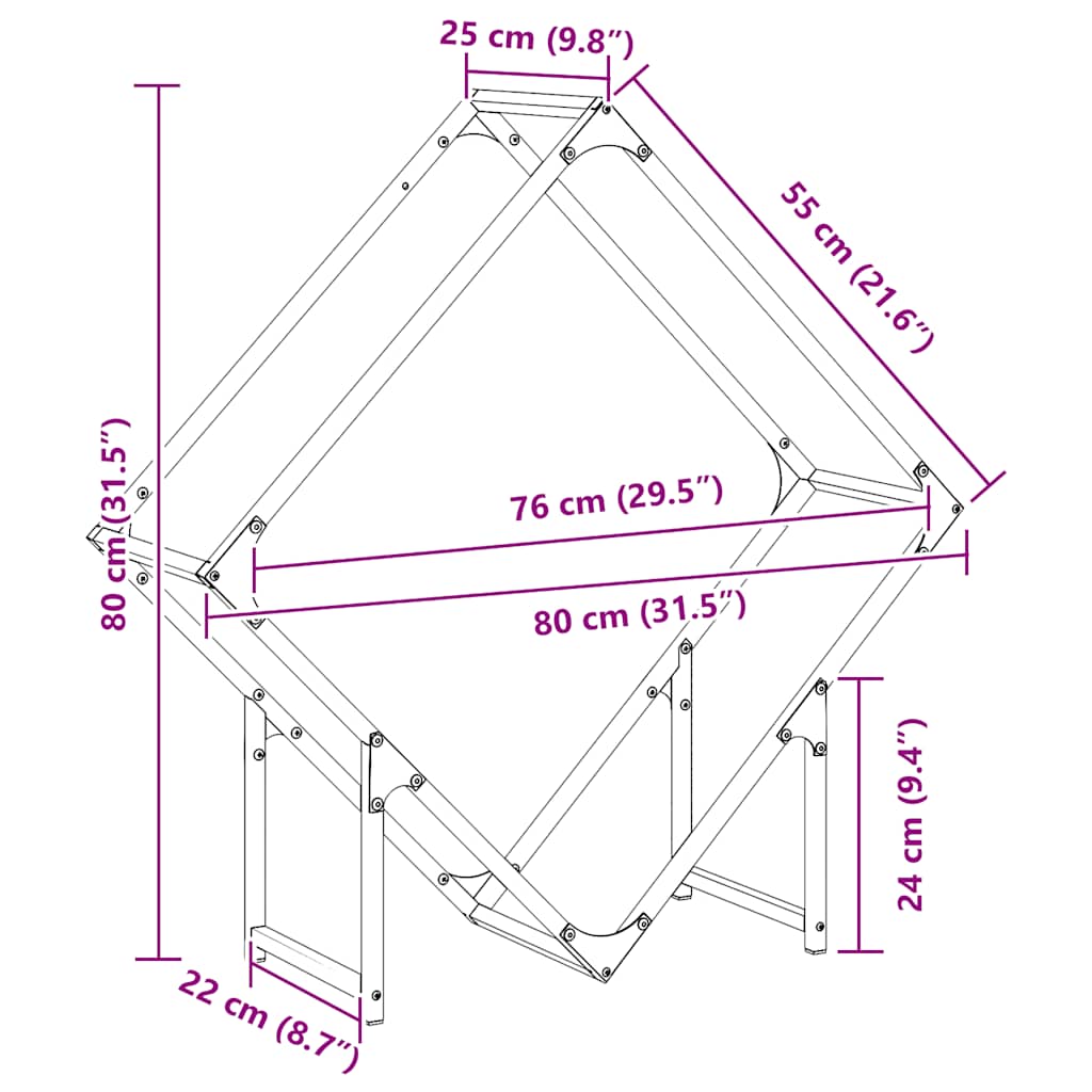 Vedstativ svart 80x25x80 cm kaldvalset stål