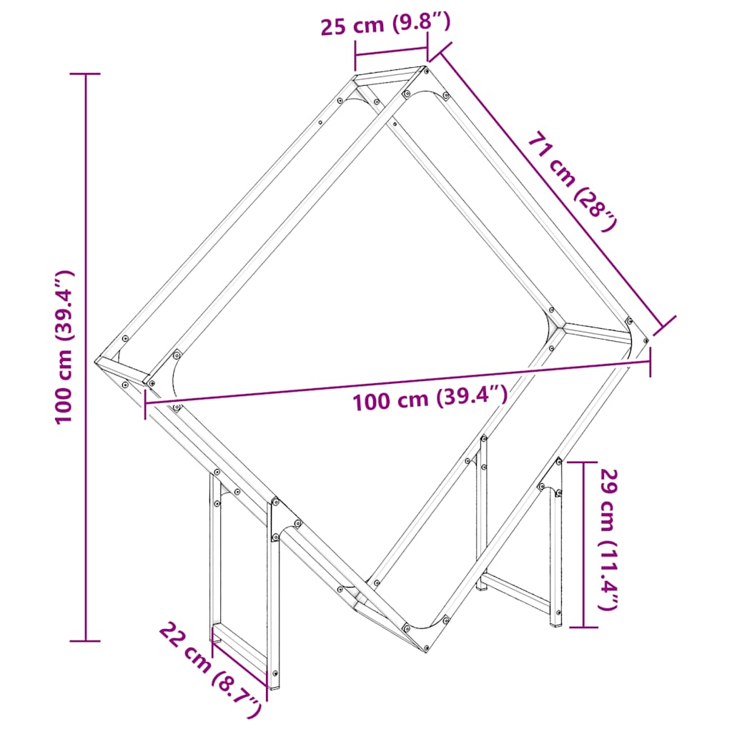 Vedstativ svart 100x25x100 cm kaldvalset stål vidaXL