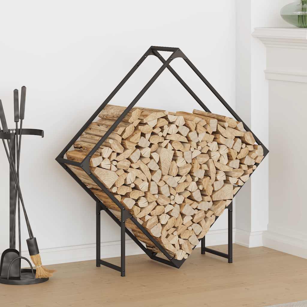Vedstativ svart 100x25x100 cm kaldvalset stål vidaXL
