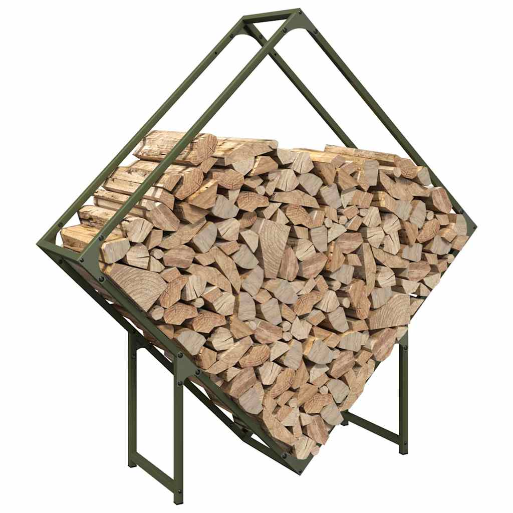 Vedstativ olivengrønn 100x25x100 cm kaldvalset stål