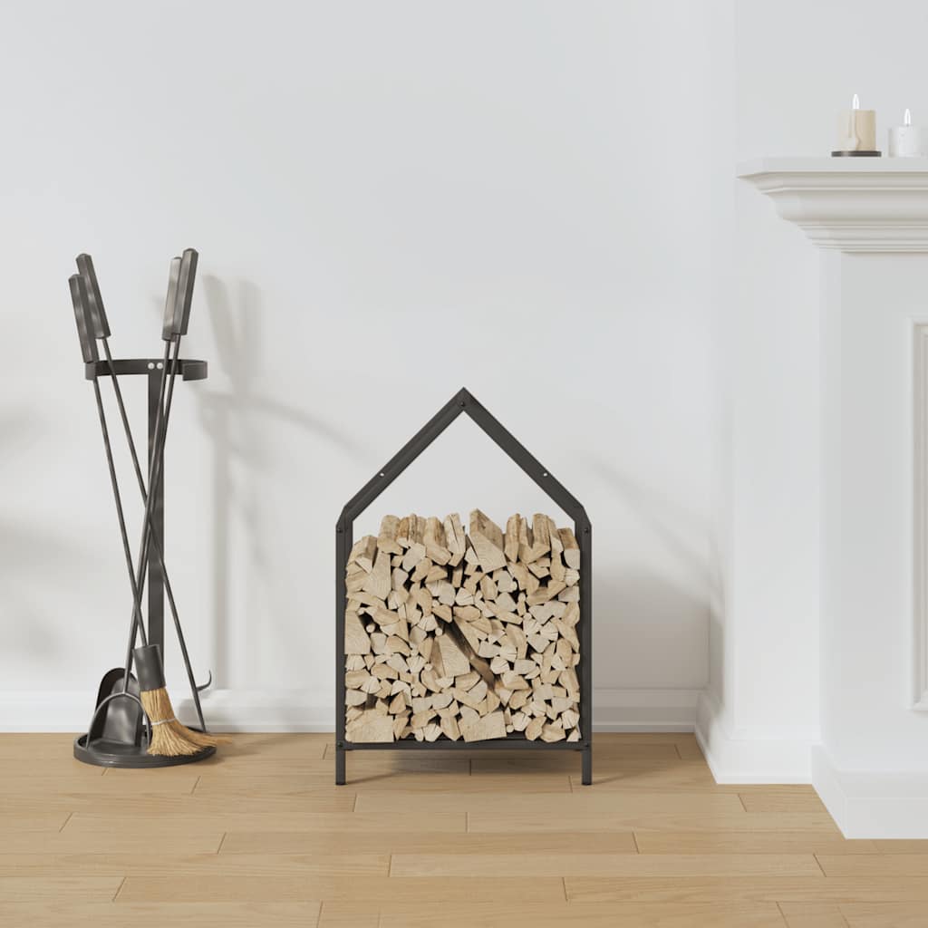 Vedstativ svart 40x25x60 cm kaldvalset stål